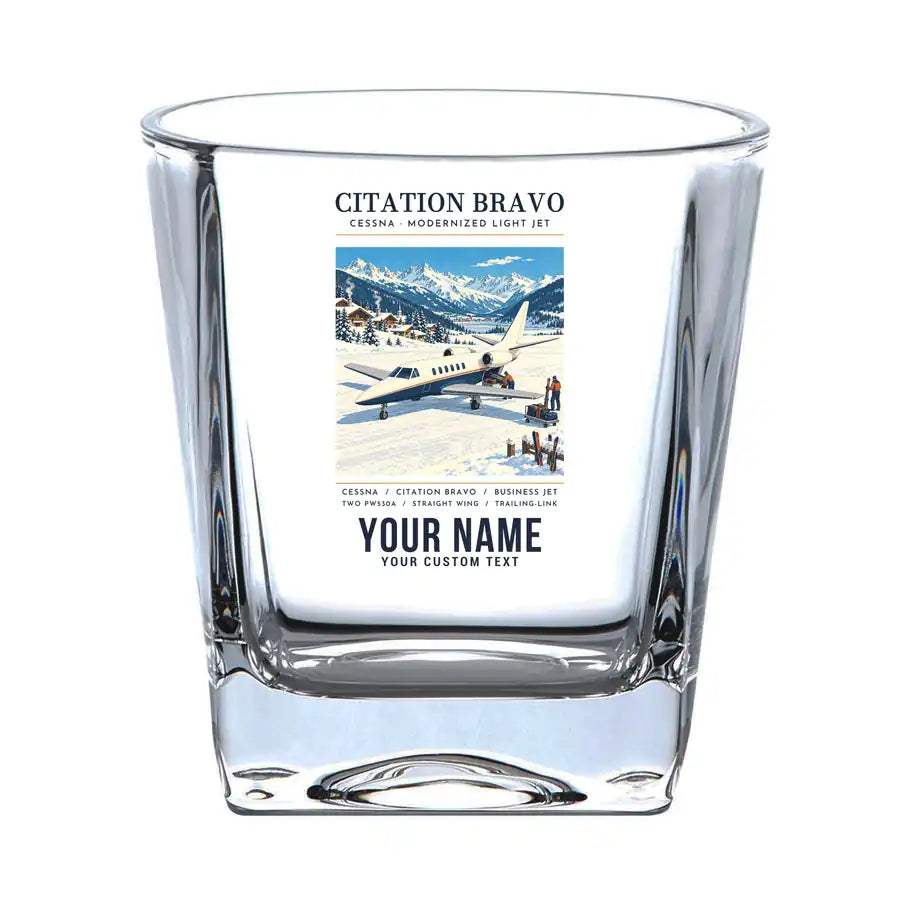 Cessna Citation Bravo - Poster + Name - Whiskey Glass