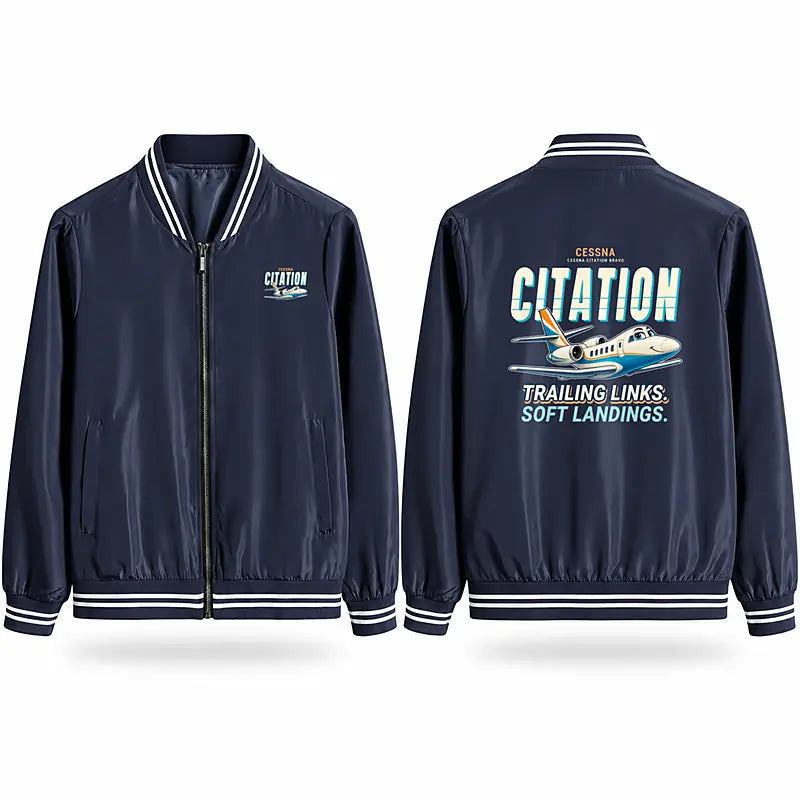 Cessna Citation Bravo Stylish Jackets - Baseball Collar - Cartoon - Navy Blue