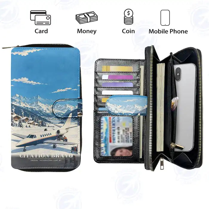 Cessna Citation Bravo Leather Wallets - Zip Long Wallet - 3D