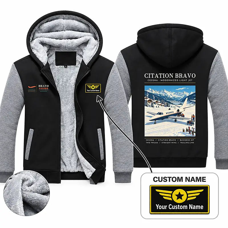 Cessna Citation Bravo Zipped Sweatshirts - Poster + Name - Black & Gray