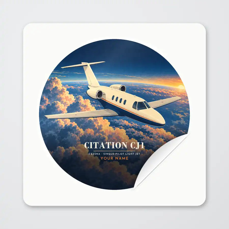Cessna Citation CJ1+ - 3D + Name - Circle Sticker - Peel