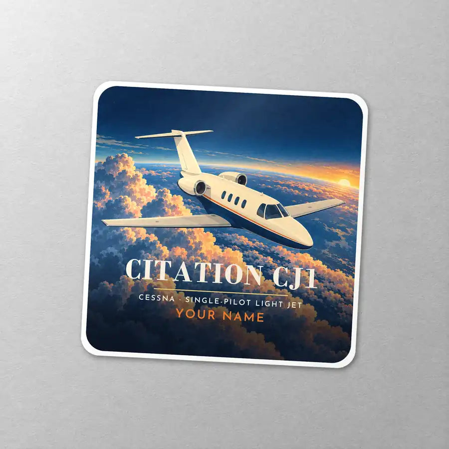 Cessna Citation CJ1+ - 3D + Name - Square Sticker - Close-up