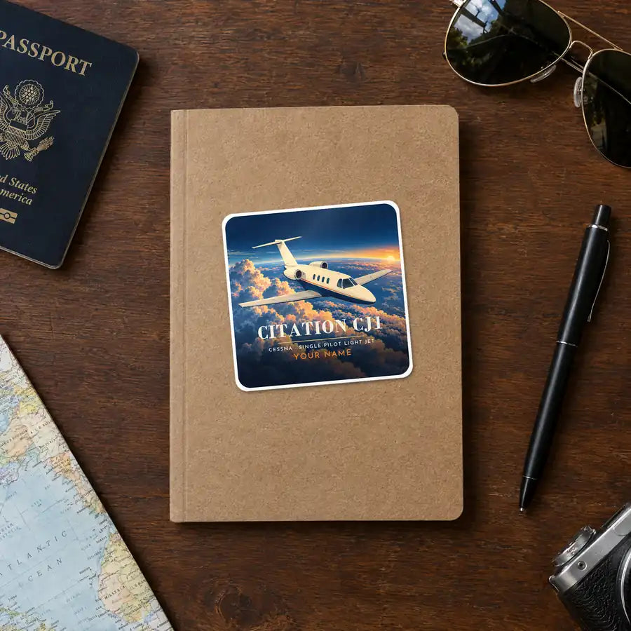 Cessna Citation CJ1+ - 3D + Name - Square Sticker - Notebook
