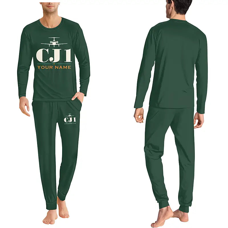 Cessna Citation CJ1+ - Men Pajamas - Heritage Chest + Name - Dark Green