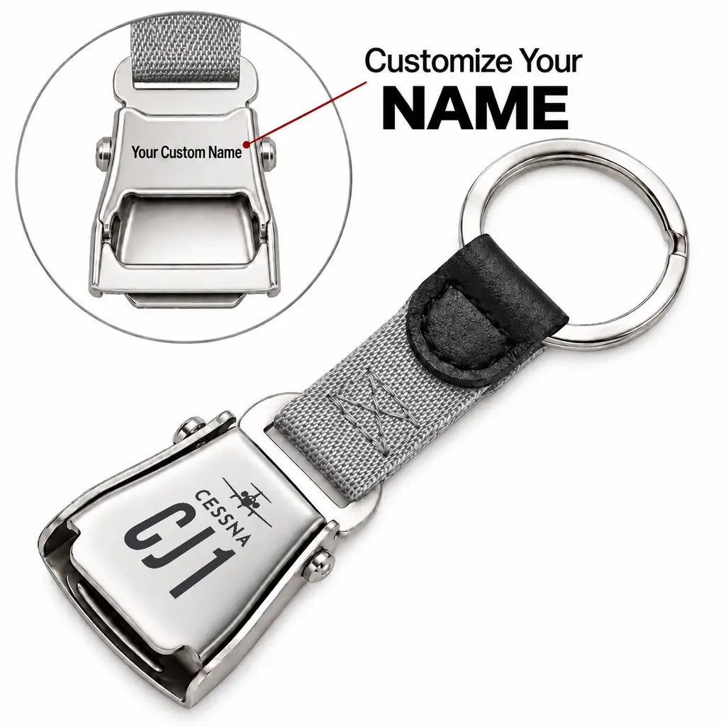 Cessna Citation CJ1+ - Seat Belt Key Chain - Heritage + Name - Gray