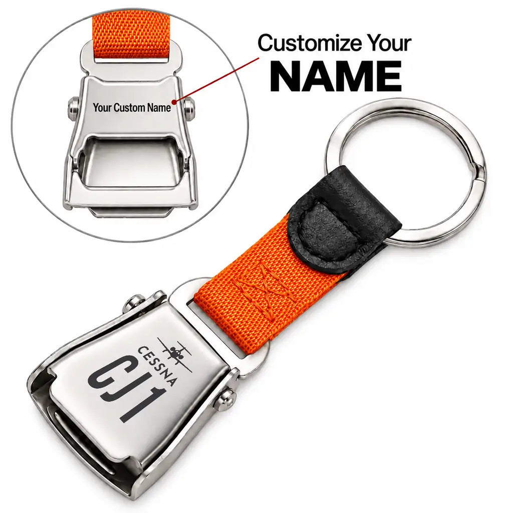 Cessna Citation CJ1+ - Seat Belt Key Chain - Heritage + Name - Orange