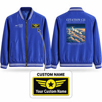 Thumbnail for Cessna Citation CJ1+ Stylish Jackets - Baseball Collar - Poster + Name - Royal Blue