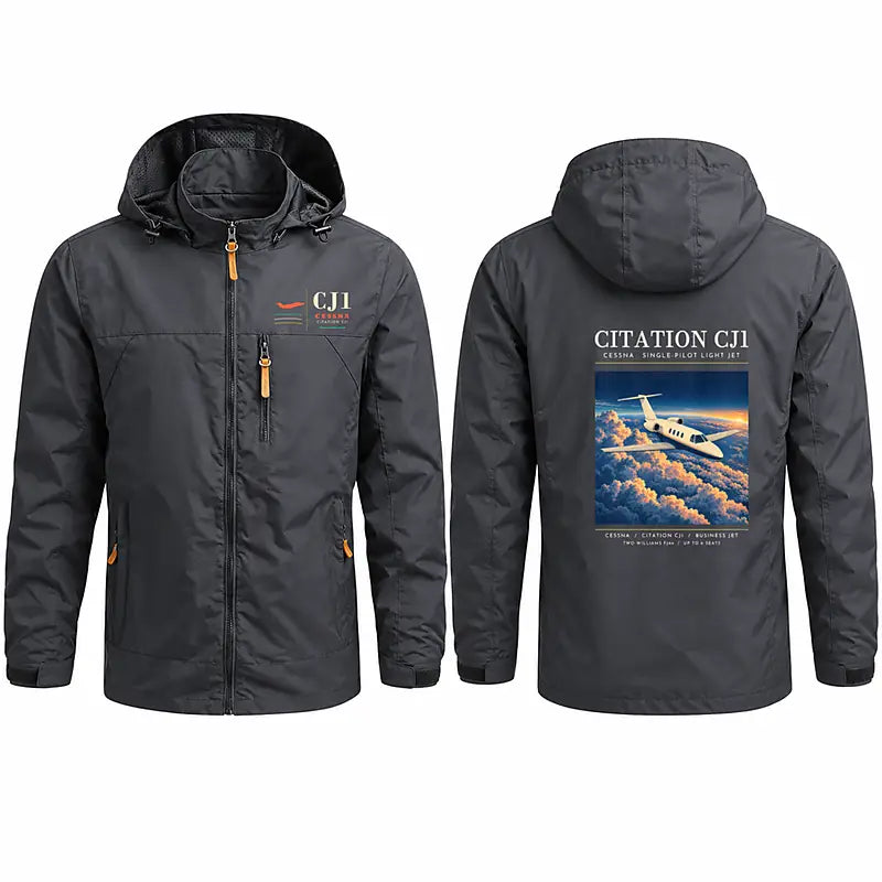 Cessna Citation CJ1+ Stylish Jackets - Hooded Windbreaker - Poster - Charcoal