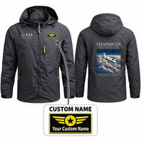 Thumbnail for Cessna Citation CJ1+ Stylish Jackets - Hooded Windbreaker - Poster + Name - Charcoal
