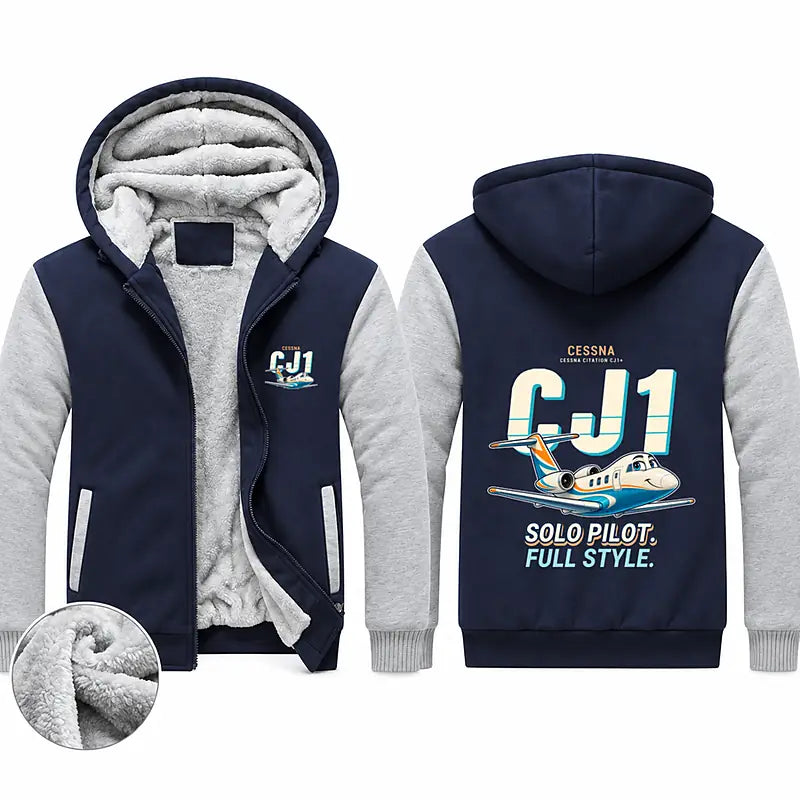 Cessna Citation CJ1+ Zipped Sweatshirts - Cartoon - Navy & Gray