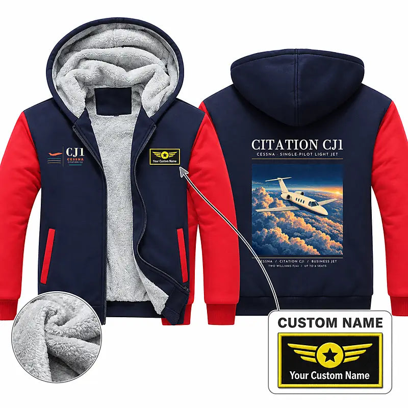 Cessna Citation CJ1+ Zipped Sweatshirts - Poster + Name - Navy & Red