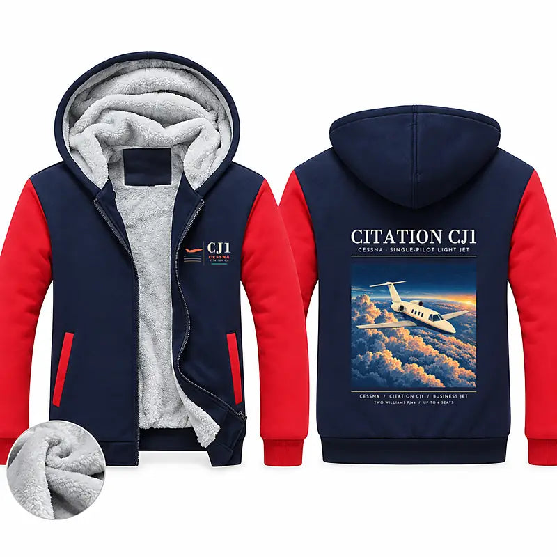 Cessna Citation CJ1+ Zipped Sweatshirts - Poster - Navy & Red
