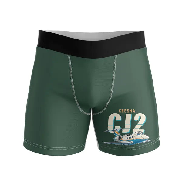 Cessna Citation CJ2+ - Men Boxers - Cartoon - Dark Green