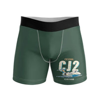 Thumbnail for Cessna Citation CJ2+ - Men Boxers - Cartoon + Name - Dark Green