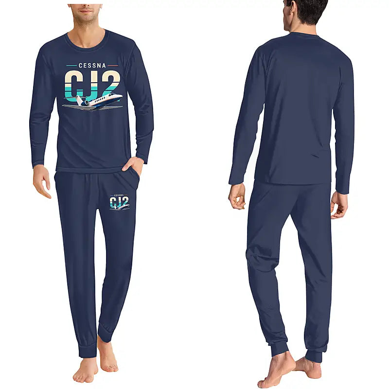 Cessna Citation CJ2+ - Men Pajamas - Original Chest - Navy Blue