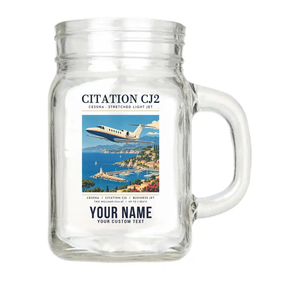 Cessna Citation CJ2+ - Poster + Name - Cocktail Glass (Mason Jar)