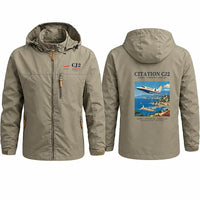 Thumbnail for Cessna Citation CJ2+ Stylish Jackets - Hooded Windbreaker - Poster - Khaki
