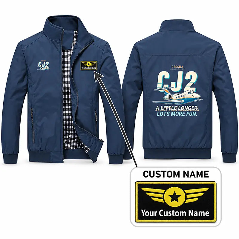 Cessna Citation CJ2+ Stylish Jackets - Stand Collar - Cartoon + Name - Navy Blue