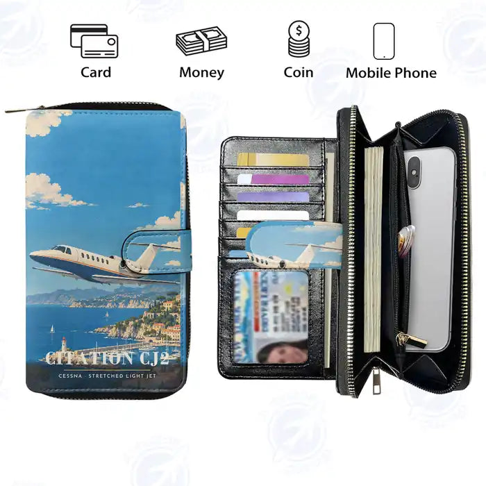 Cessna Citation CJ2+ Leather Wallets - Zip Long Wallet - 3D