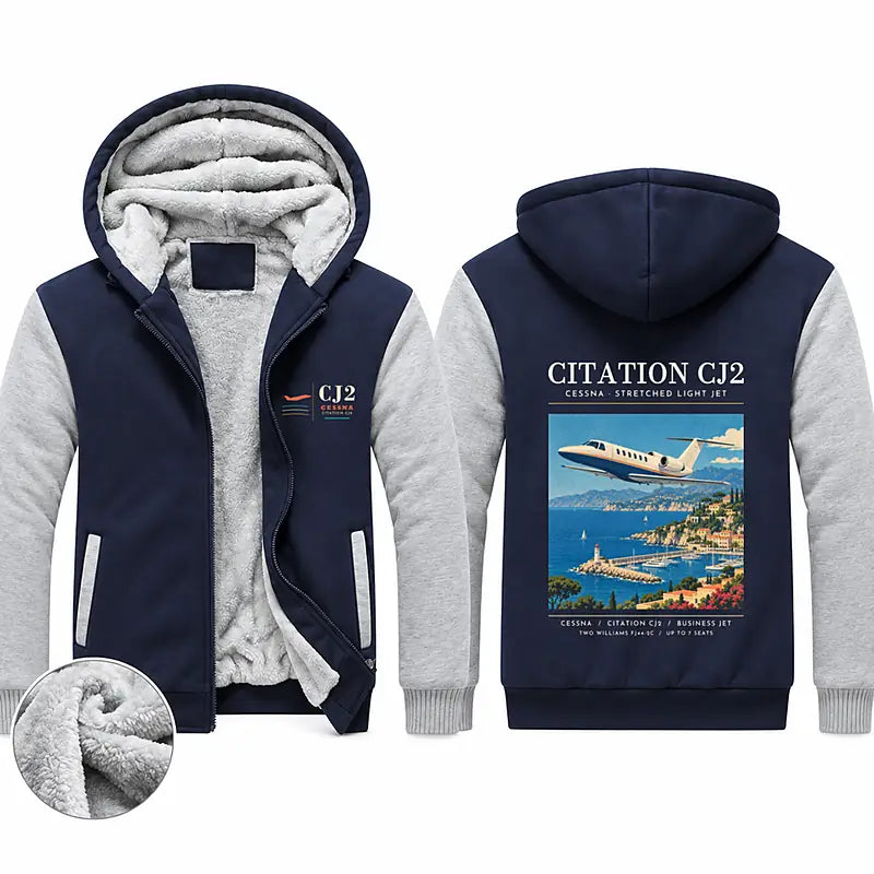 Cessna Citation CJ2+ Zipped Sweatshirts - Poster - Navy & Gray