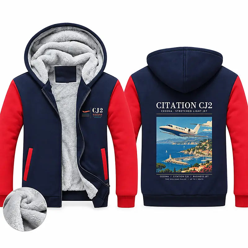 Cessna Citation CJ2+ Zipped Sweatshirts - Poster - Navy & Red
