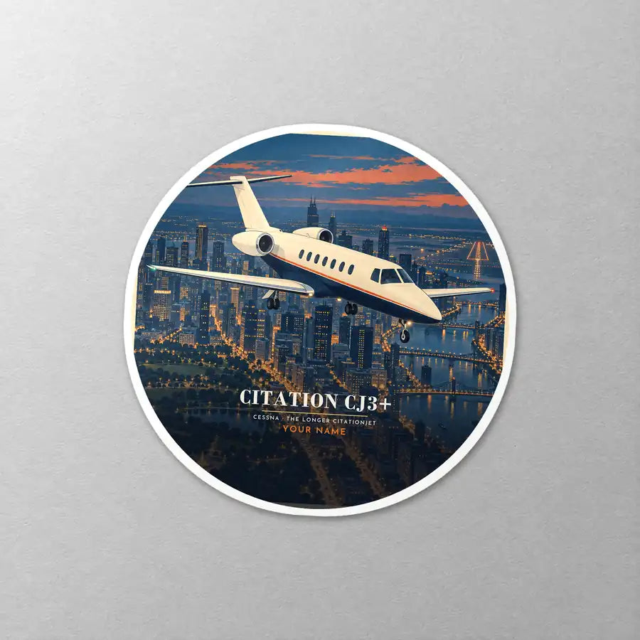 Cessna Citation CJ3+ - 3D + Name - Circle Sticker - Close-up
