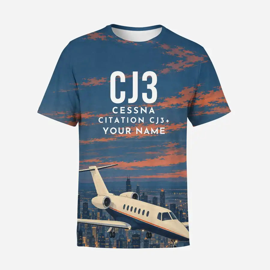 Cessna Citation CJ3+ 3D All-Over Print Clothing - T-Shirt - 3D + Name