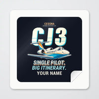 Thumbnail for Cessna Citation CJ3+ - Cartoon + Name - Square Sticker - Peel