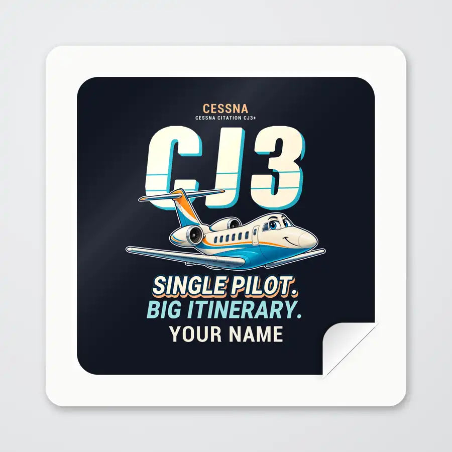 Cessna Citation CJ3+ - Cartoon + Name - Square Sticker - Peel