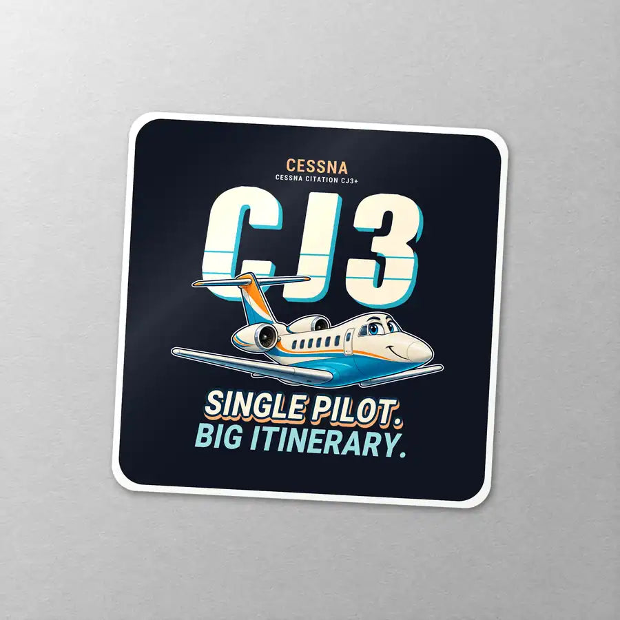 Cessna Citation CJ3+ - Cartoon - Square Sticker - Close-up