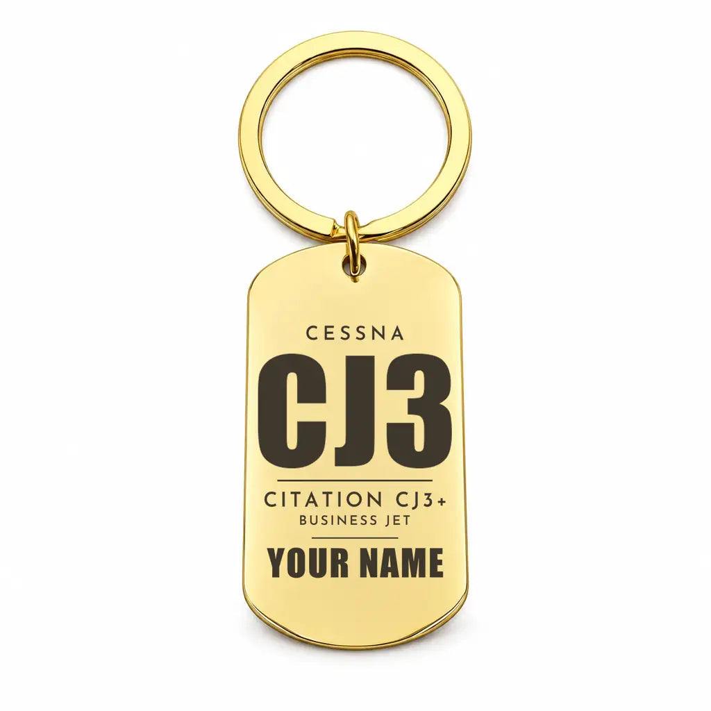 Cessna Citation CJ3+ - Key Chain - Tag + Name - Gold