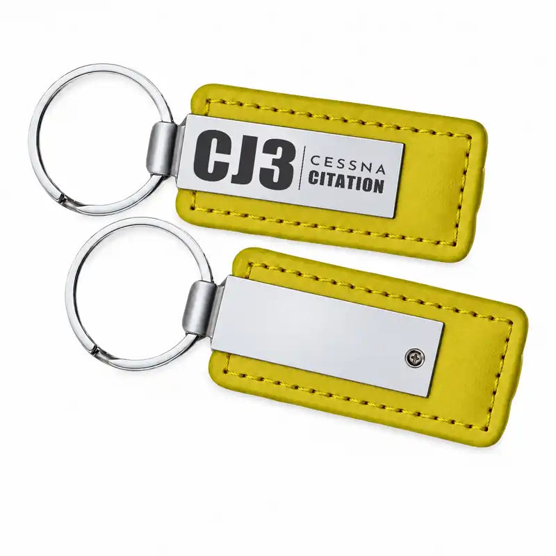 Cessna Citation CJ3+ - Leather Key Chain - Faux Leather - Tag - Yellow