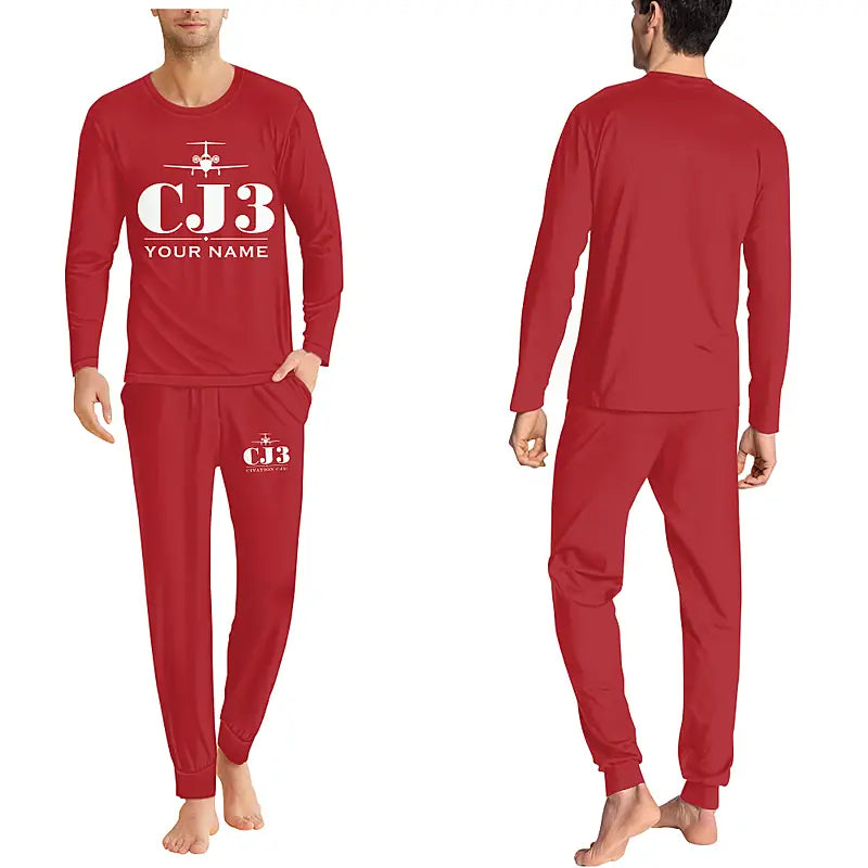 Cessna Citation CJ3+ - Men Pajamas - Heritage Chest + Name - Red