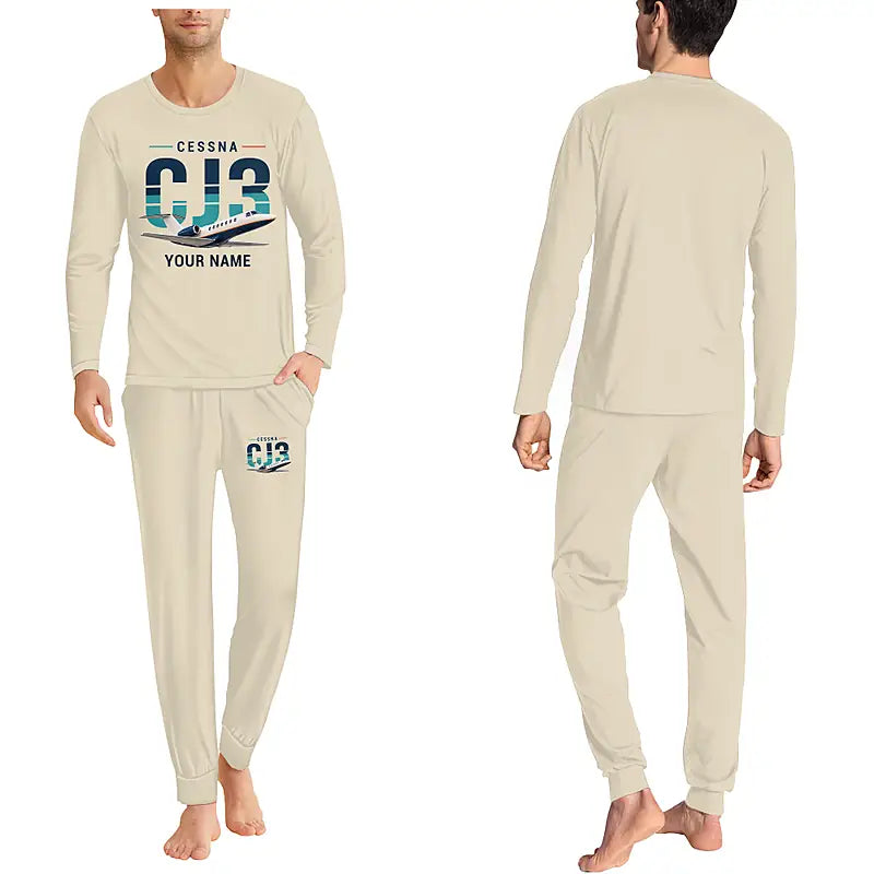 Cessna Citation CJ3+ - Men Pajamas - Original Chest + Name - Beige