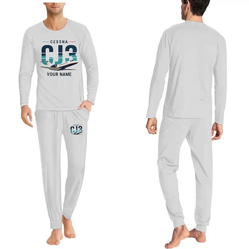 Cessna Citation CJ3+ - Men Pajamas - Original Chest + Name - Light Gray