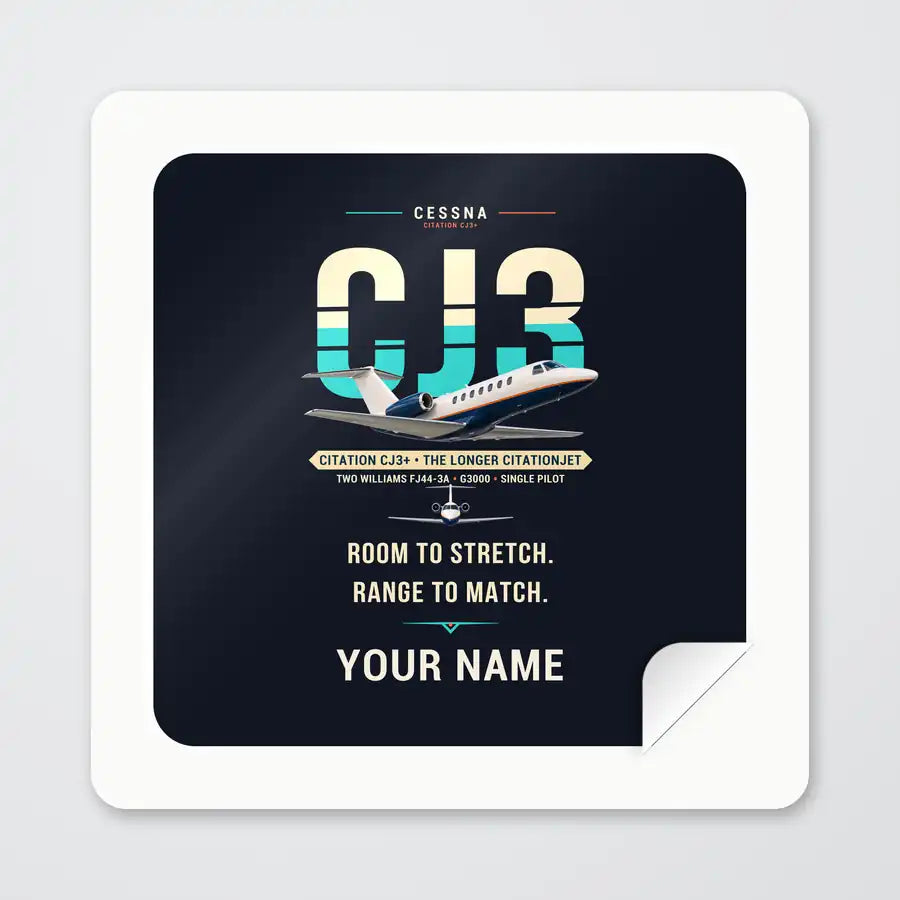 Cessna Citation CJ3+ - Original + Name - Square Sticker - Peel