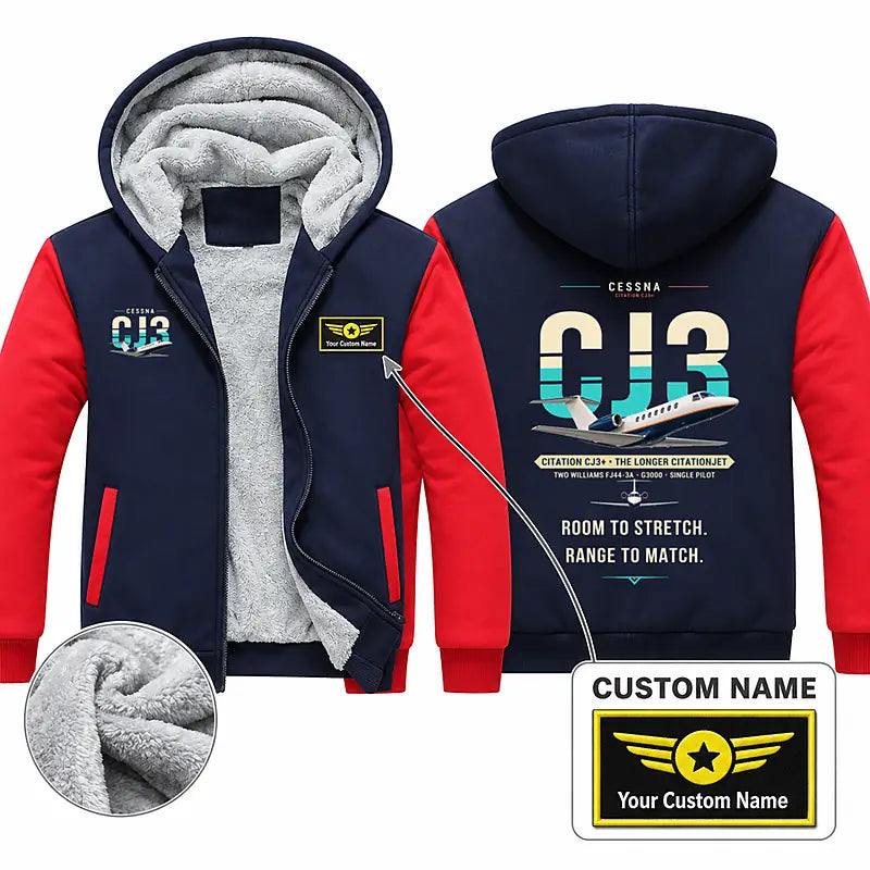 Cessna Citation CJ3+ Zipped Sweatshirts - Original + Name - Navy & Red