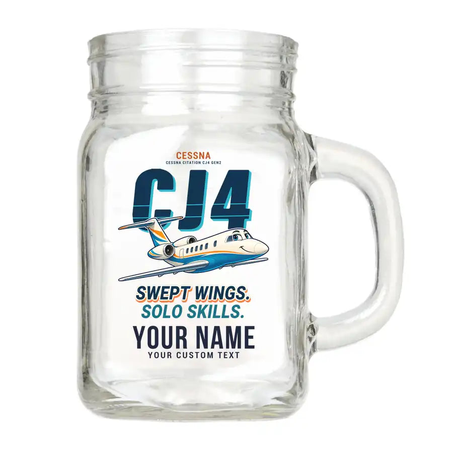 Cessna Citation CJ4 Gen2 - Cartoon + Name - Cocktail Glass (Mason Jar)