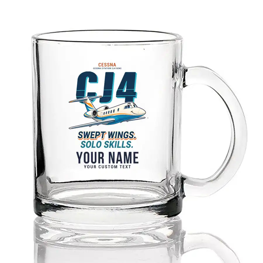 Cessna Citation CJ4 Gen2 - Cartoon + Name - Coffee & Tea Glass