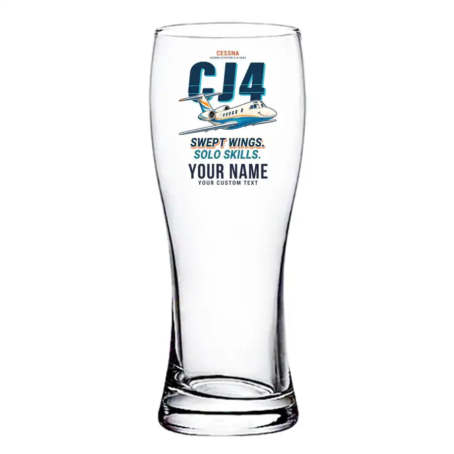 Cessna Citation CJ4 Gen2 - Cartoon + Name - Pilsner Beer Glass