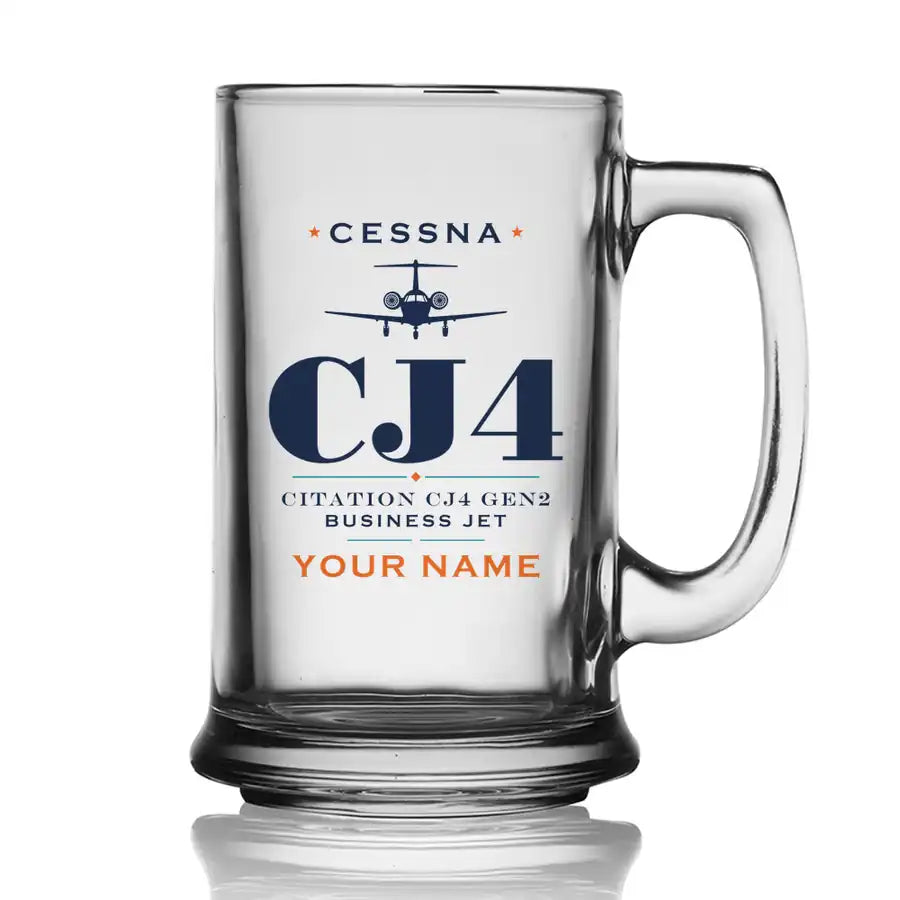 Cessna Citation CJ4 Gen2 - Heritage + Name - Beer Glass with Holder