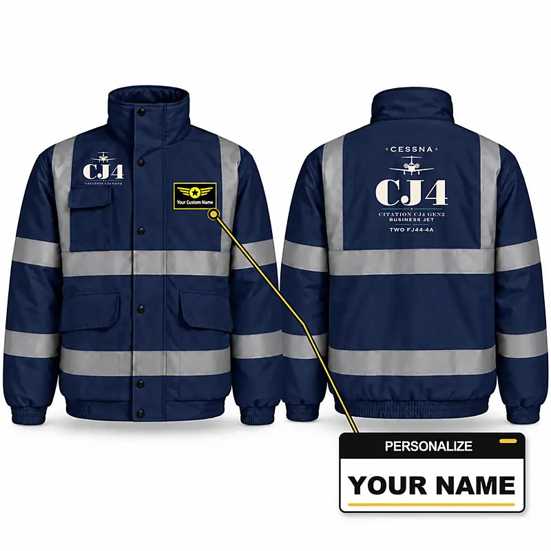 Cessna Citation CJ4 Gen2 Reflective Winter Jackets - Heritage + Name - Navy Blue
