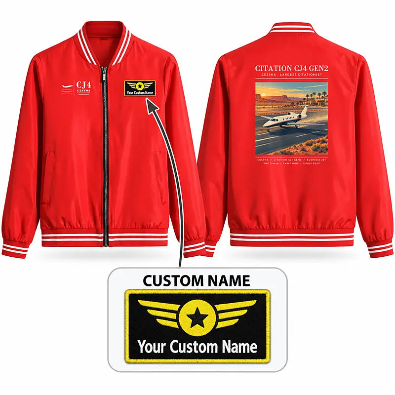 Cessna Citation CJ4 Gen2 Stylish Jackets - Baseball Collar - Poster + Name - Red