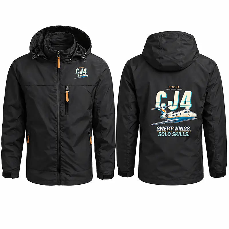 Cessna Citation CJ4 Gen2 Stylish Jackets - Hooded Windbreaker - Cartoon - Black
