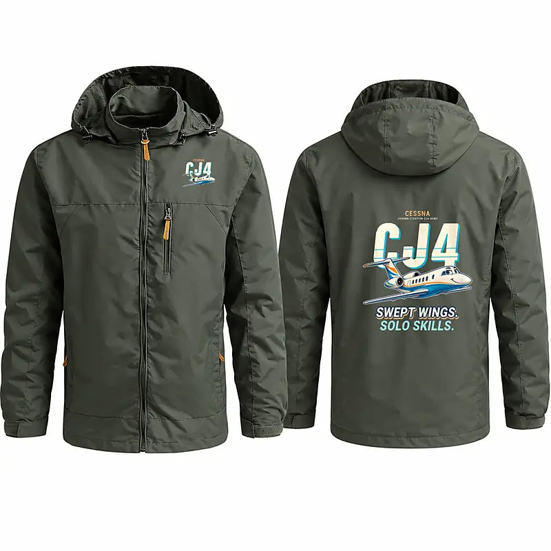 Cessna Citation CJ4 Gen2 Stylish Jackets - Hooded Windbreaker - Cartoon - Olive Green
