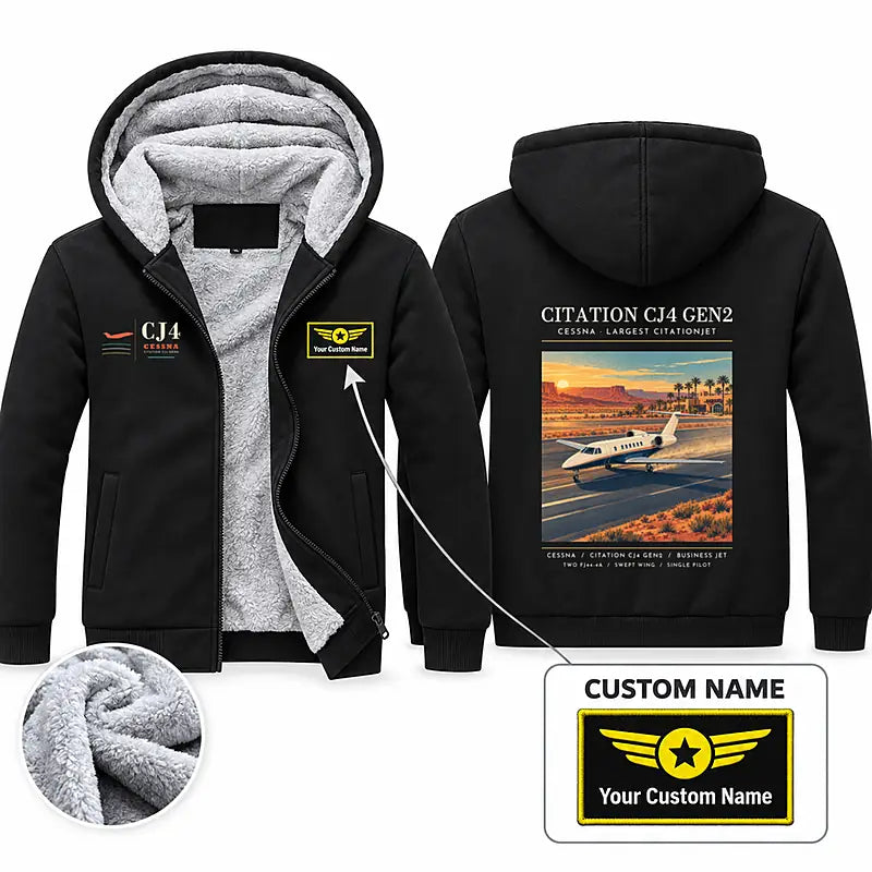 Cessna Citation CJ4 Gen2 Zipped Sweatshirts - Poster + Name - Black