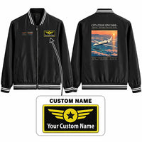 Thumbnail for Cessna Citation Encore+ Stylish Jackets - Baseball Collar - Poster + Name - Black