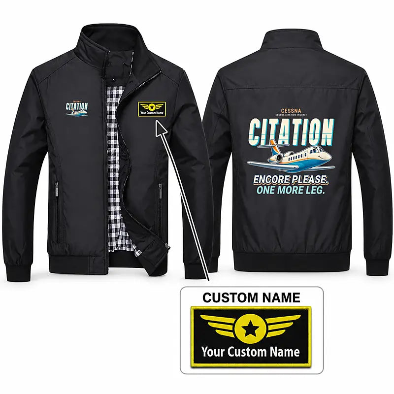 Cessna Citation Encore+ Stylish Jackets - Stand Collar - Cartoon + Name - Black