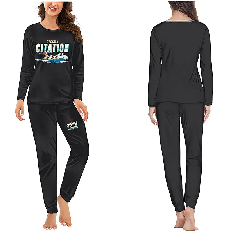 Cessna Citation Encore+ - Women Pajamas - Cartoon Chest - Black