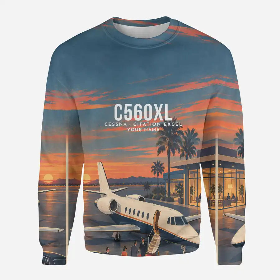 Cessna Citation Excel 3D All-Over Print Clothing - Sweatshirt - 3D + Name